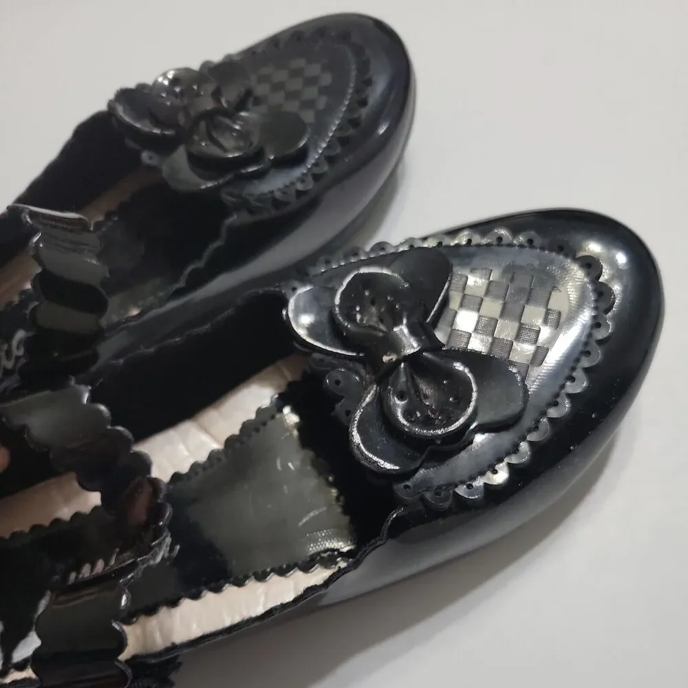 Ameta Shoes Girl 4 Black Hook Loop Flat Mary Jane Strap Top Comfort Stretch Flat